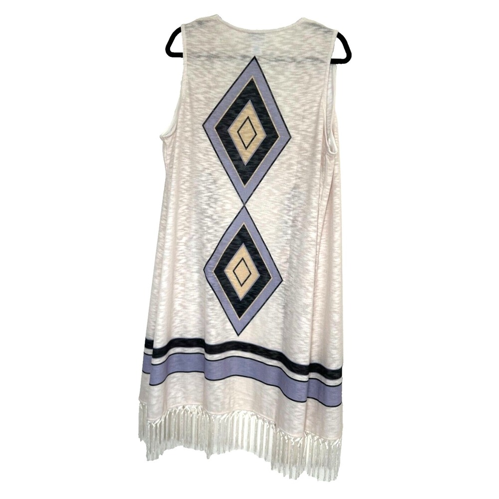 NEW Vicki Wayne Boho SW Vest Open Front Fringe Duster Diamond Sleeveless White M - Picture 6 of 10